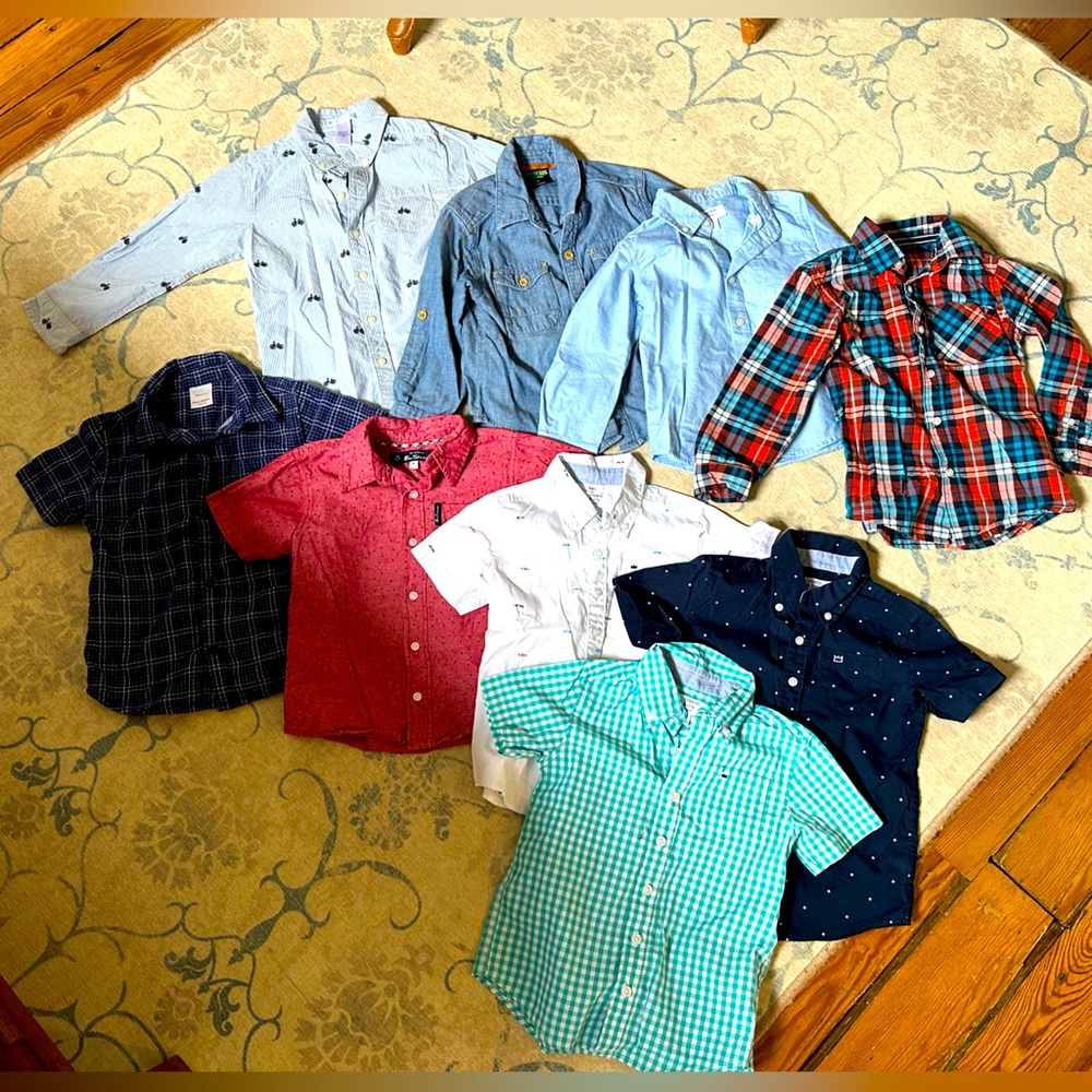 Lot of 9 Boys Size 4 Button Down shirts -  Long & Short Sleeve - Crown and Ivy